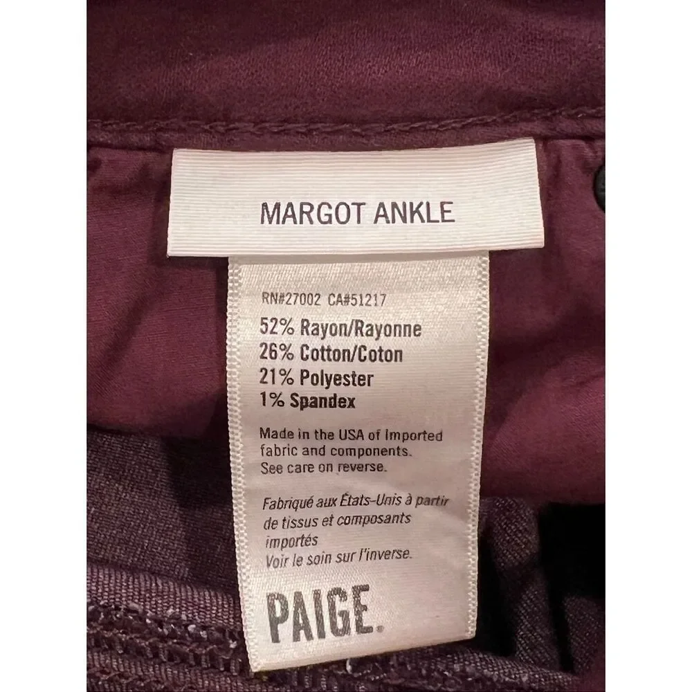 Paige Women's Luxe Coated Margot Ankle Skinny Jeans Burgundy Size 24